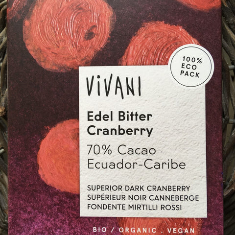 TABLETTE DE CHOCOLAT BIO NOIR AUX CRANBERRIES